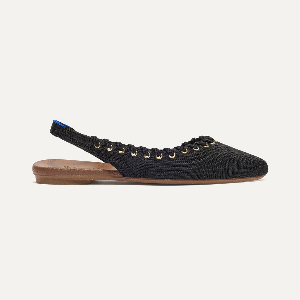 The Almond Slingback - Eyelet Black