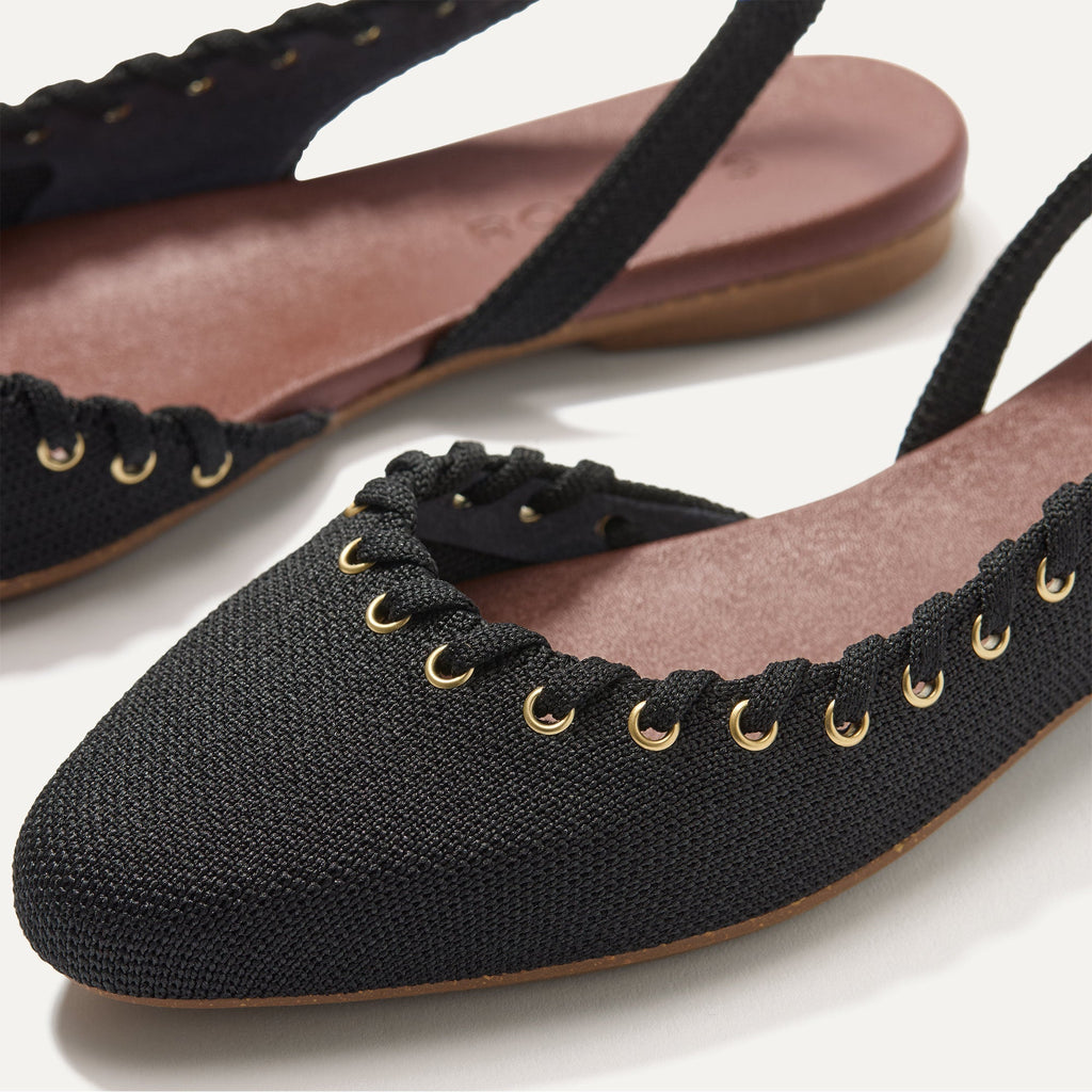 The Almond Slingback - Eyelet Black