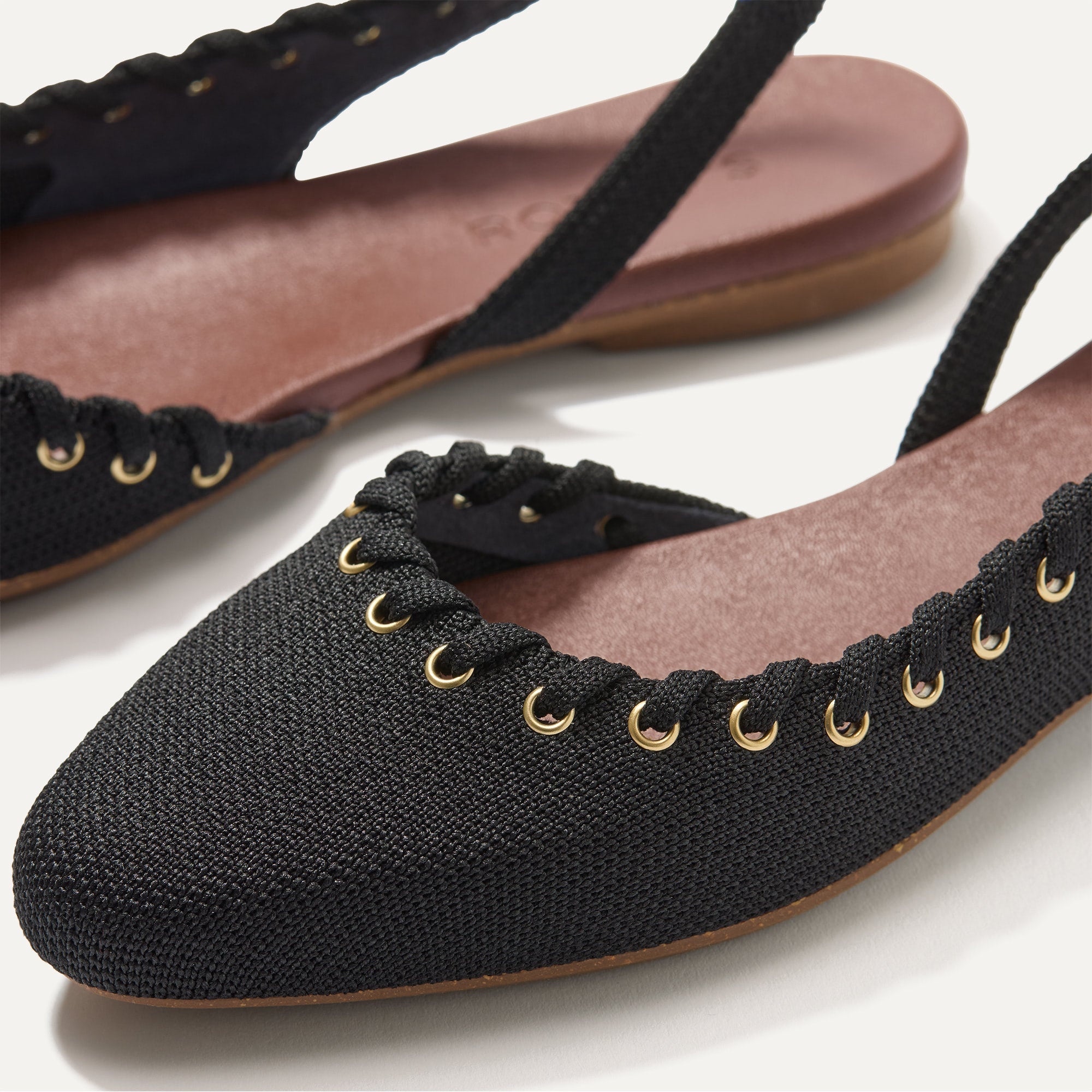 The Almond Slingback - Eyelet Black
